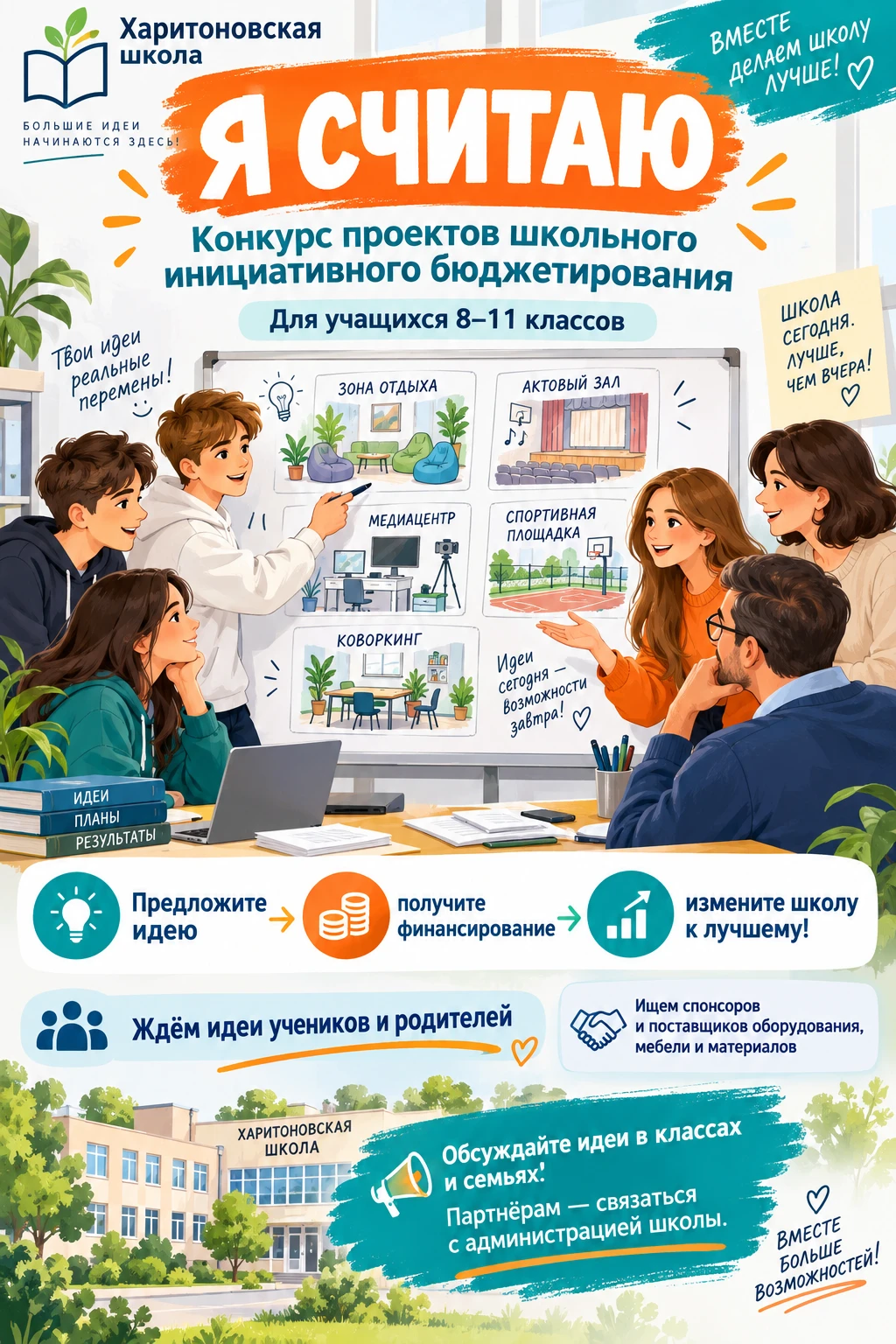 🎉 В Харитоновской школе стартовал школьный этап конкурса школьных инициатив «Я считаю»!