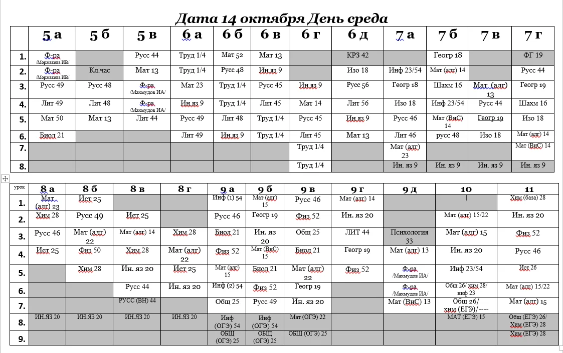 ВНИМАНИЕ: меняется расписание на среду, 14 октября,  в корпусе 3!