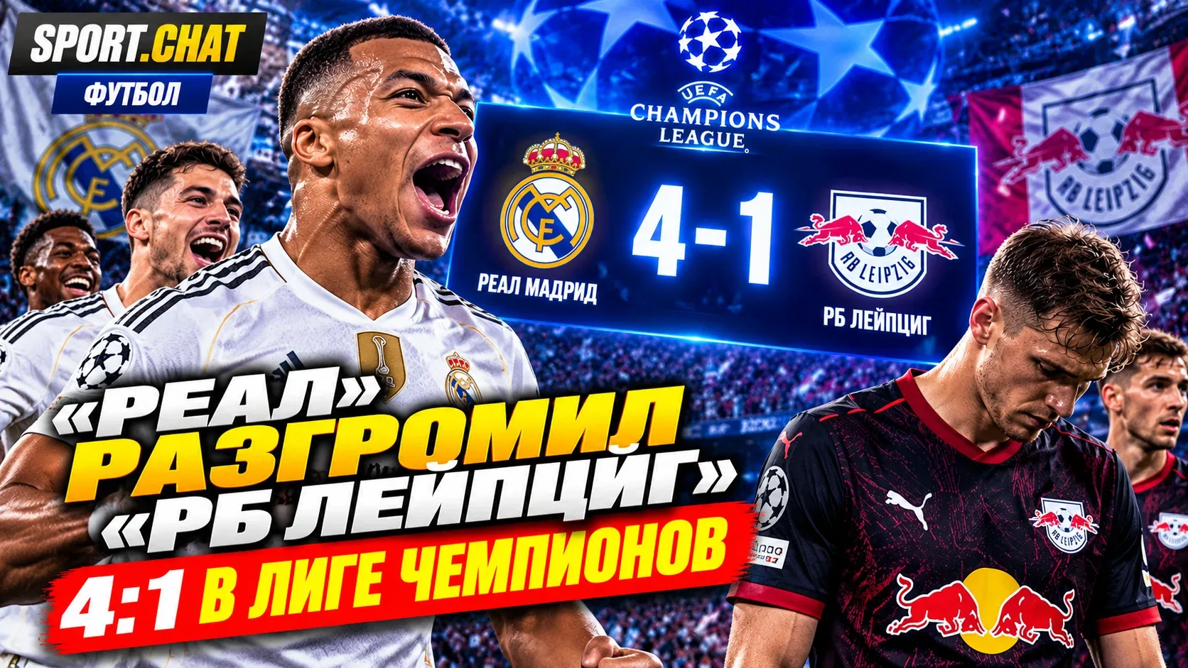 «Реал» разгромил «РБ Лейпциг» со счётом 4:1 в Лиге чемпионов: Мбаппе забил, а Диоманде ...