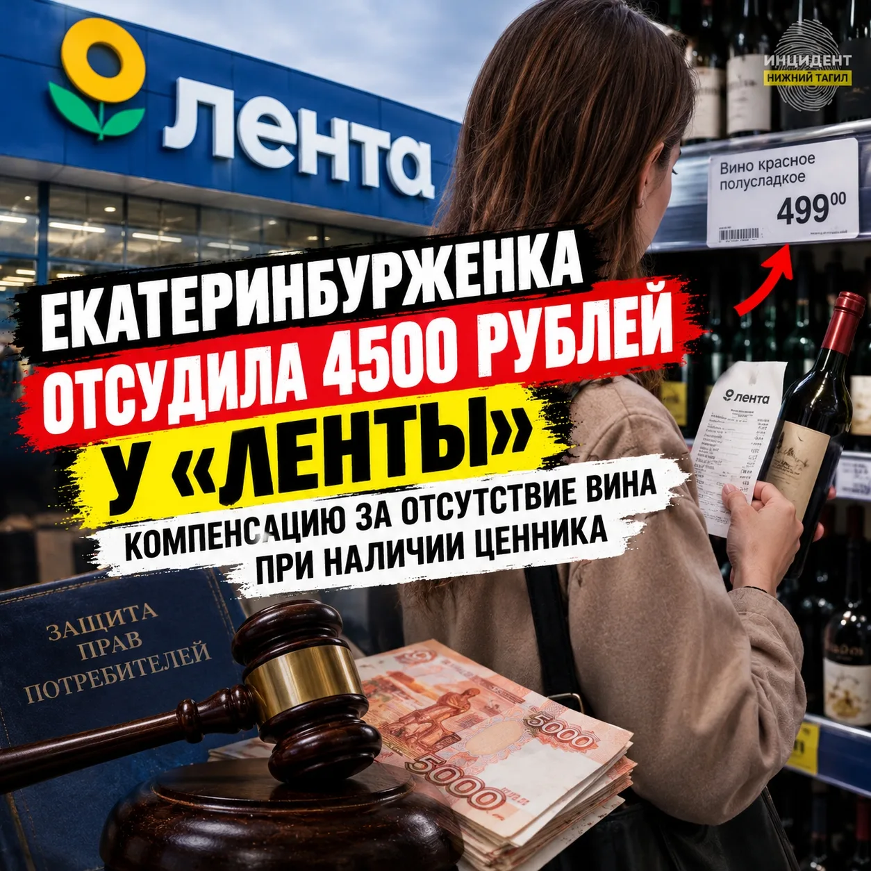 ⭕ Екатеринбурженка отсудила у «Ленты» компенсацию за отсутствие вина при наличии ценника