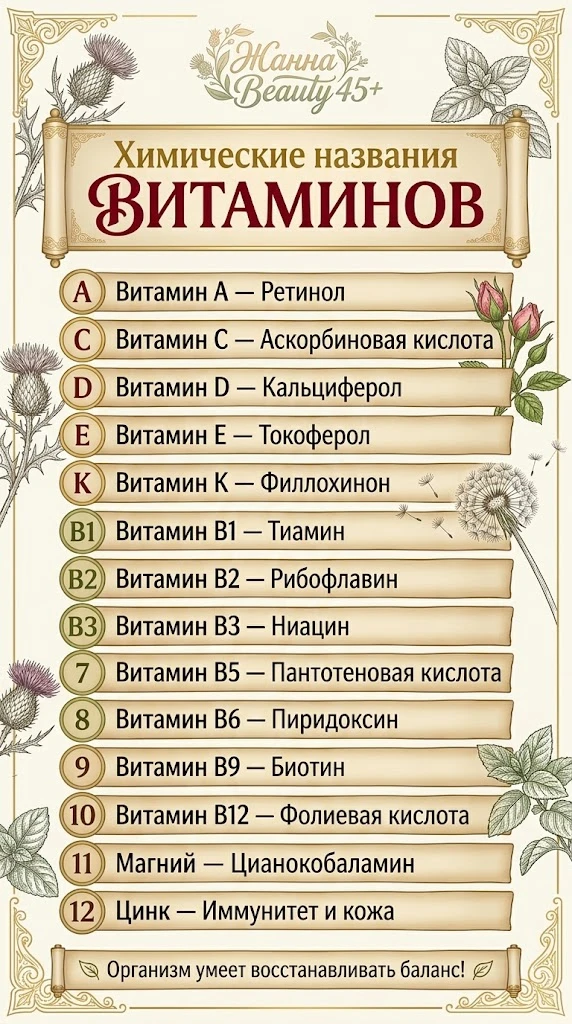 🧪 Химические названия витаминов: шпаргалка, которая пригодится каждому