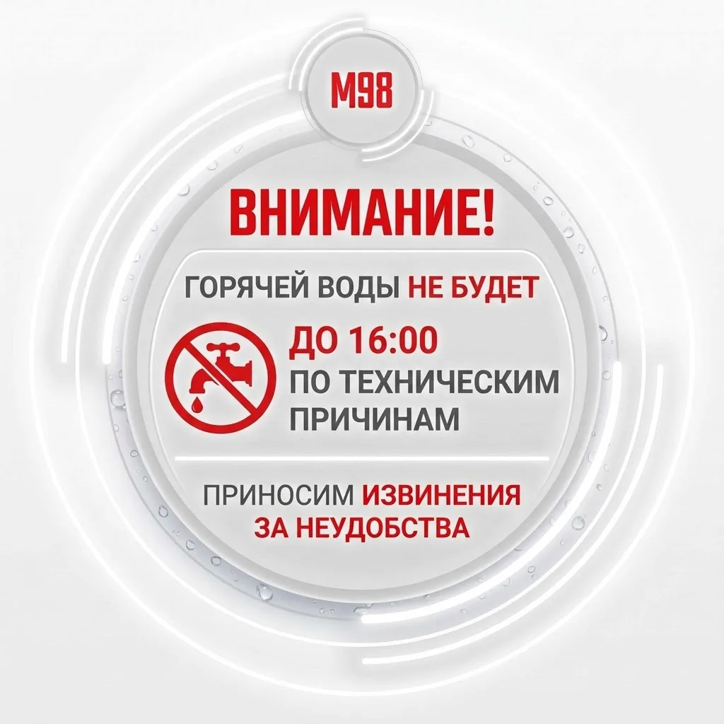 🚿 Друзья, до 16:00 горячая вода временно отсутствует по техническим причинам.