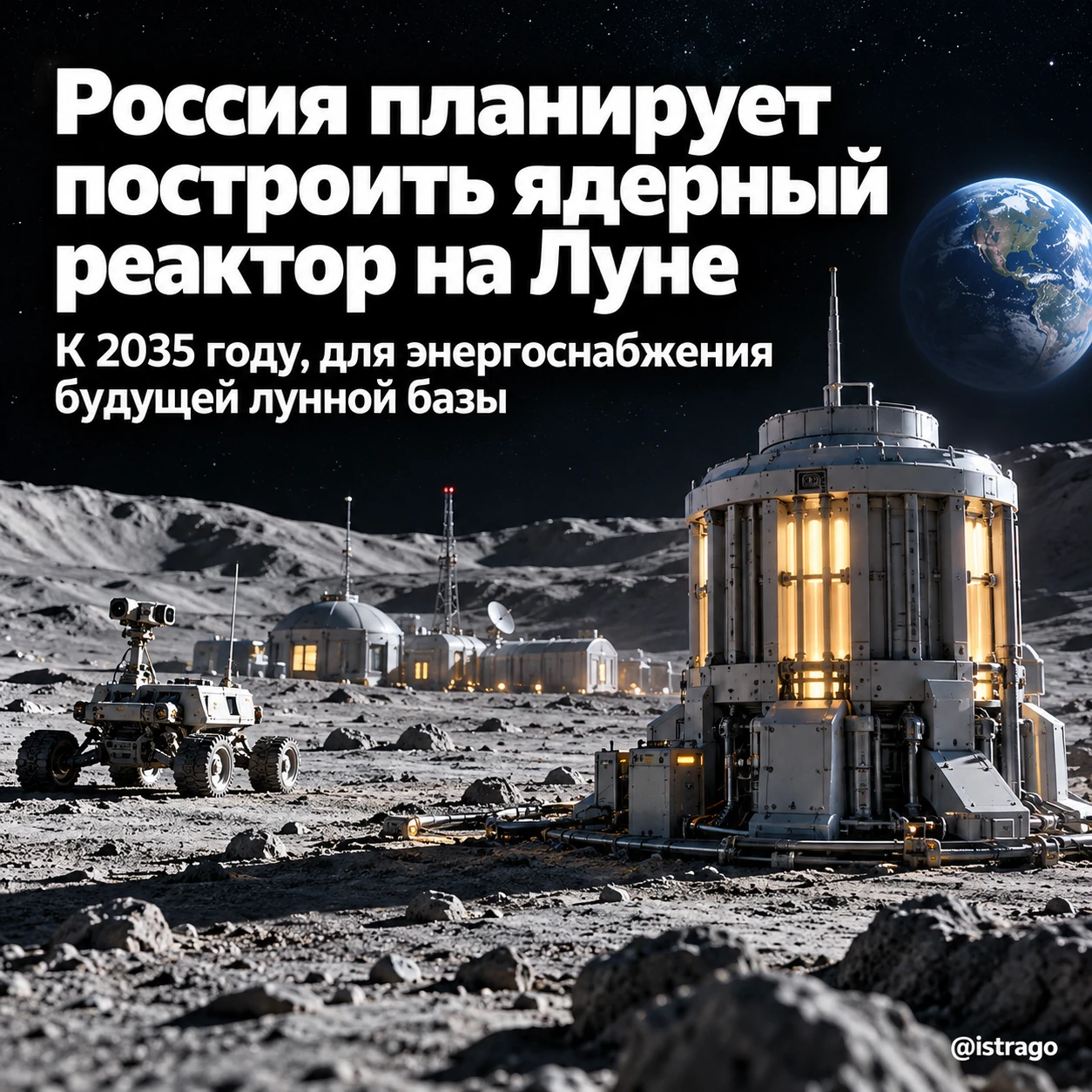🌕 Россия планирует построить ядерный реактор на Луне к 2035 году