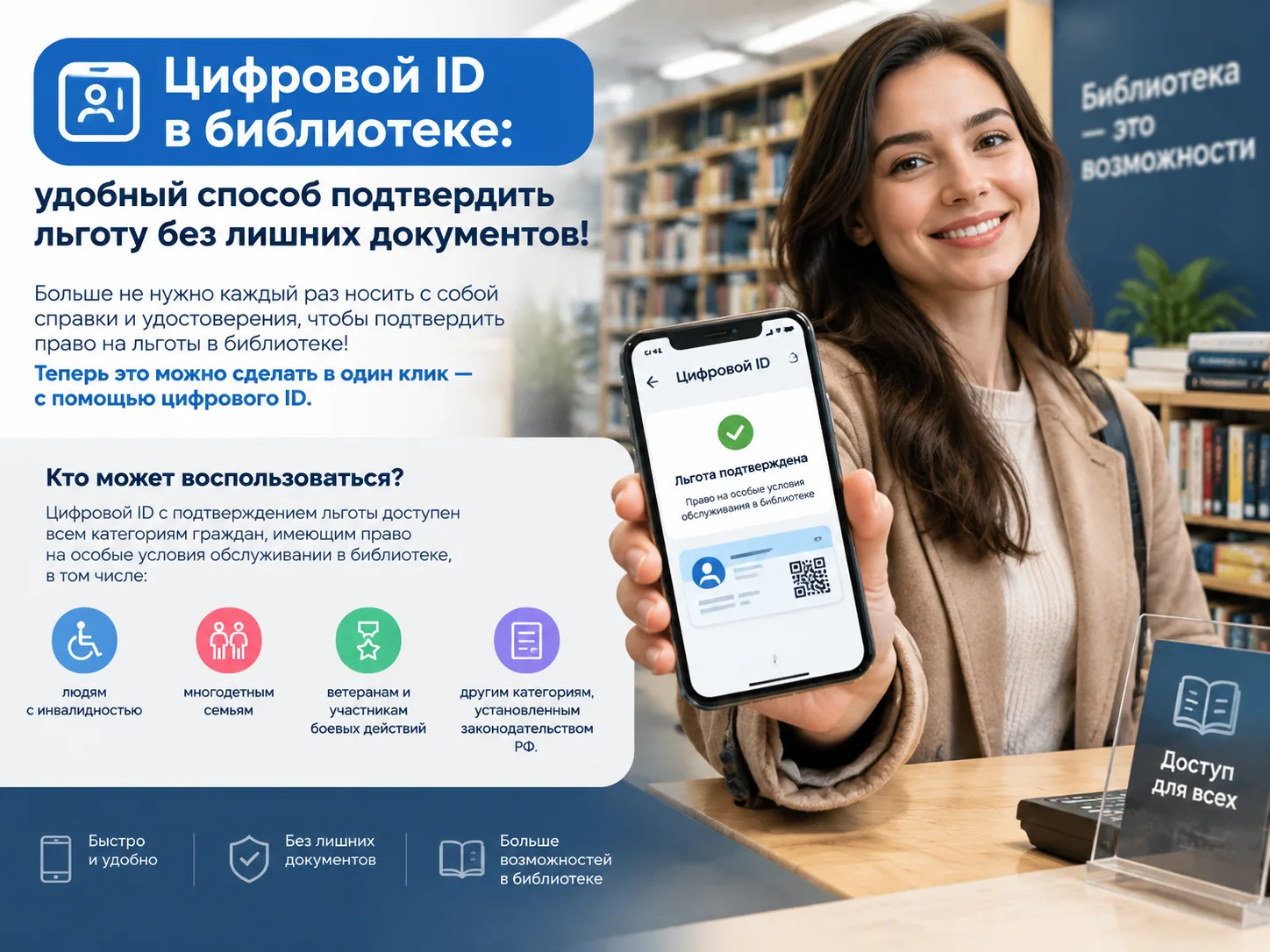 ✅Цифровой ID в библиотеке: удобный способ подтвердить льготу без лишних документов!