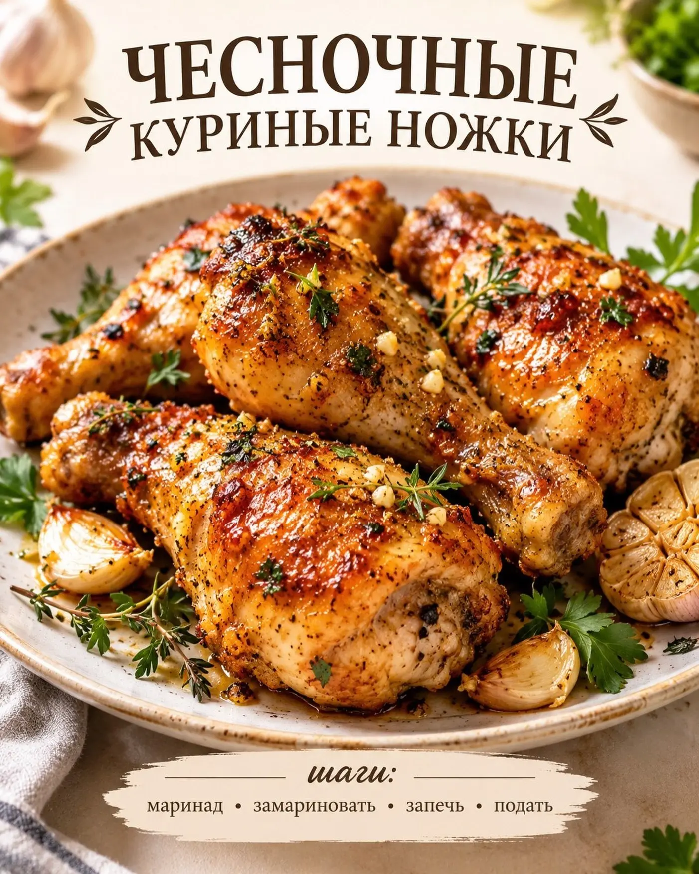 Чесночные куриные ножки — простой, ароматный и очень вкусный вариант для ужина. Снаружи...