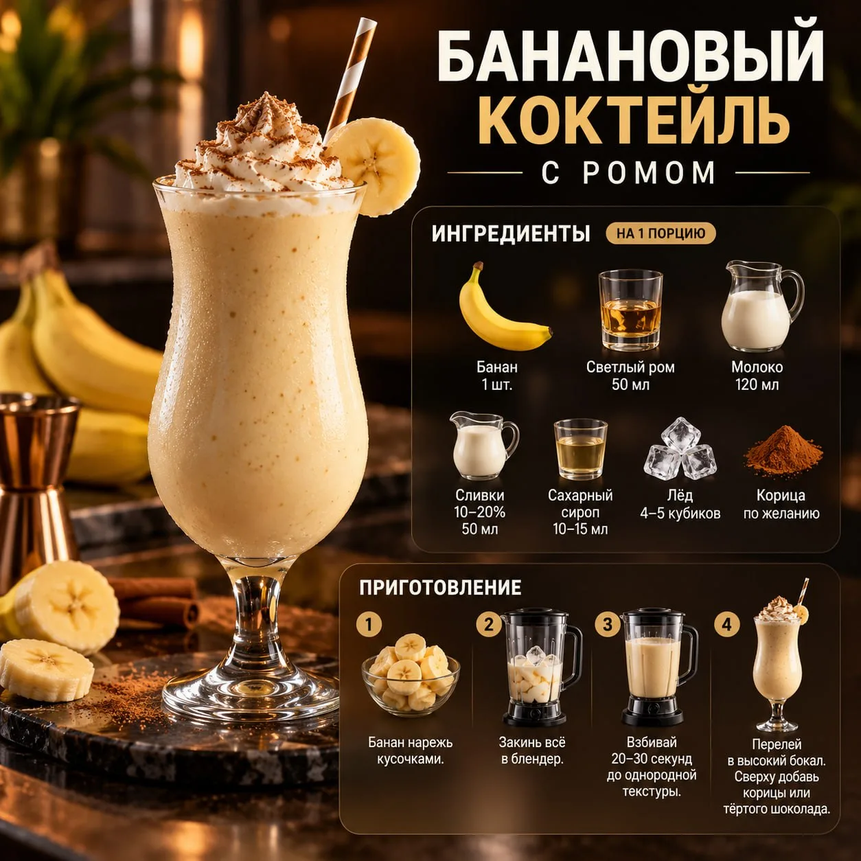 🍌 БАНАНОВЫЙ КОКТЕЙЛЬ С РОМОМ 🍹