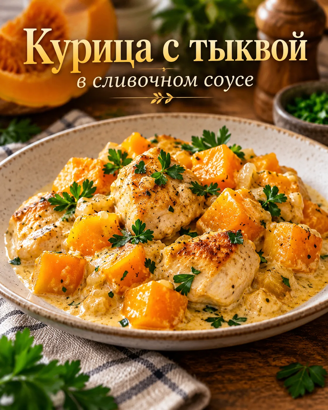 Курица с тыквой в сливочном соусе