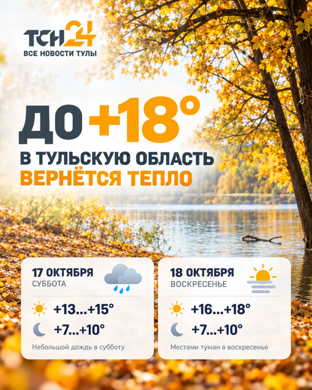 До +18 градусов: в Тульскую область вернётся тепло на выходных