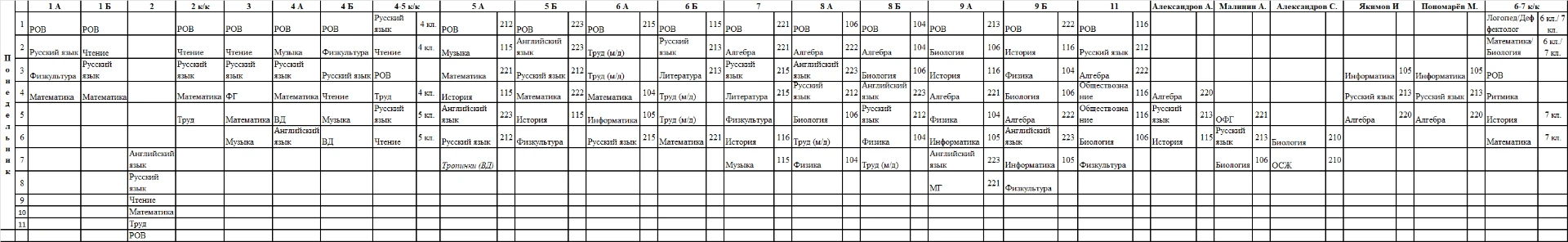 Расписание уроков на 19 октября понедельник
