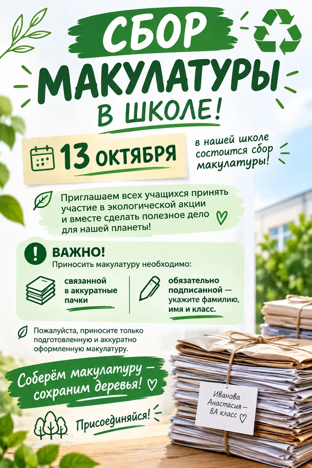 📚♻️ СБОР МАКУЛАТУРЫ В ШКОЛЕ! ♻️📚