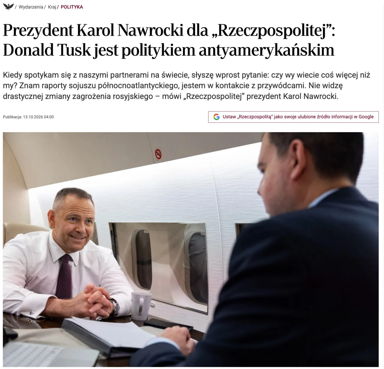 Навроцкий обвинил Туска в дезинформации из-за «выдуманного доклада ЦРУ».