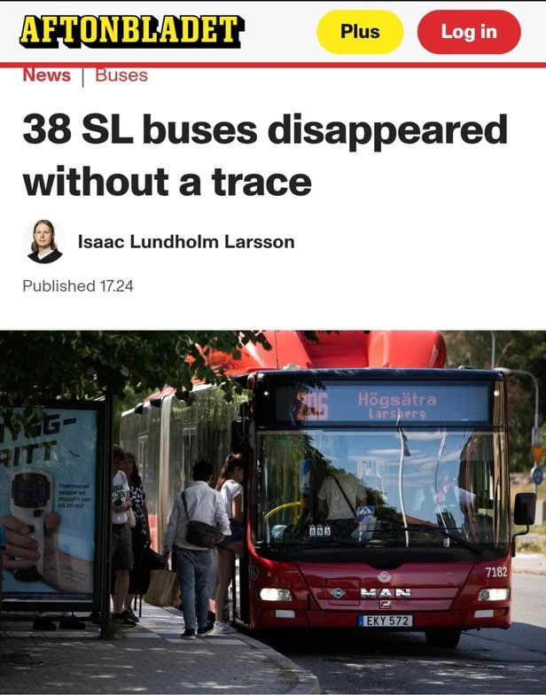 В Стокгольме пропали 38 автобусов компании SL. Они давно стояли снятыми с линий, готови...