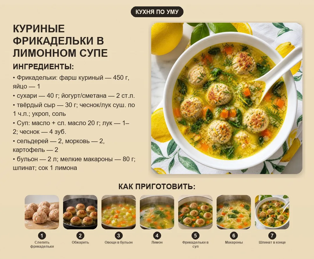 Куриные фрикадельки в лимонном супе