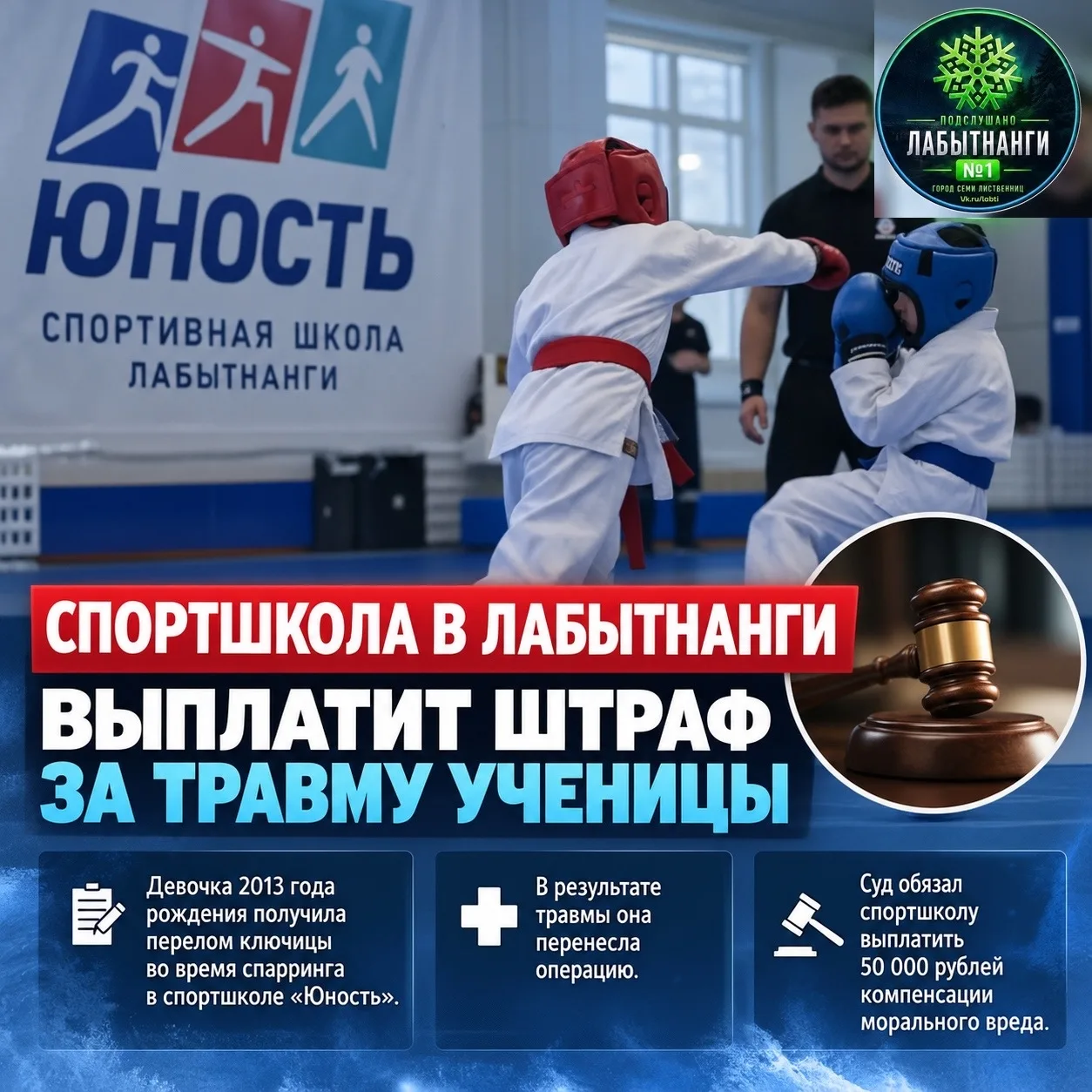 ❗️ В Лабытнанги спортшколу обязали выплатить 50 тысяч рублей за травму ученицы
