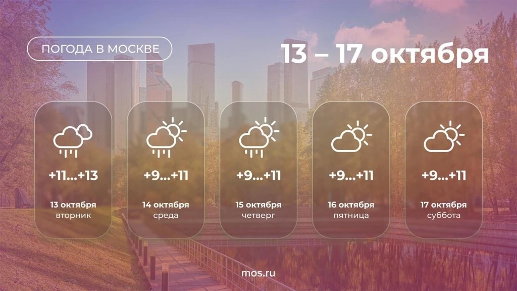 ☁️ В Москве на этой неделе будет прохладно и облачно. До четверга прогнозируют кратковр...