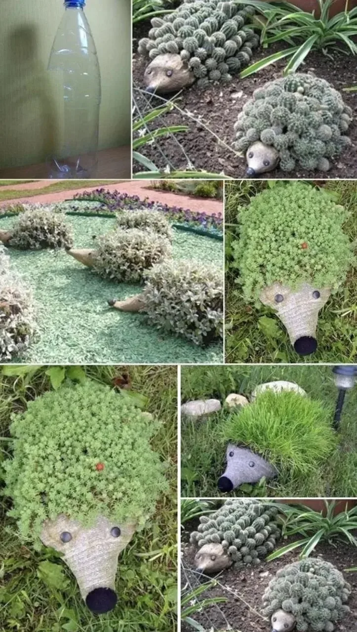 Украшаем дачу ежиками из пластиковых бутылок