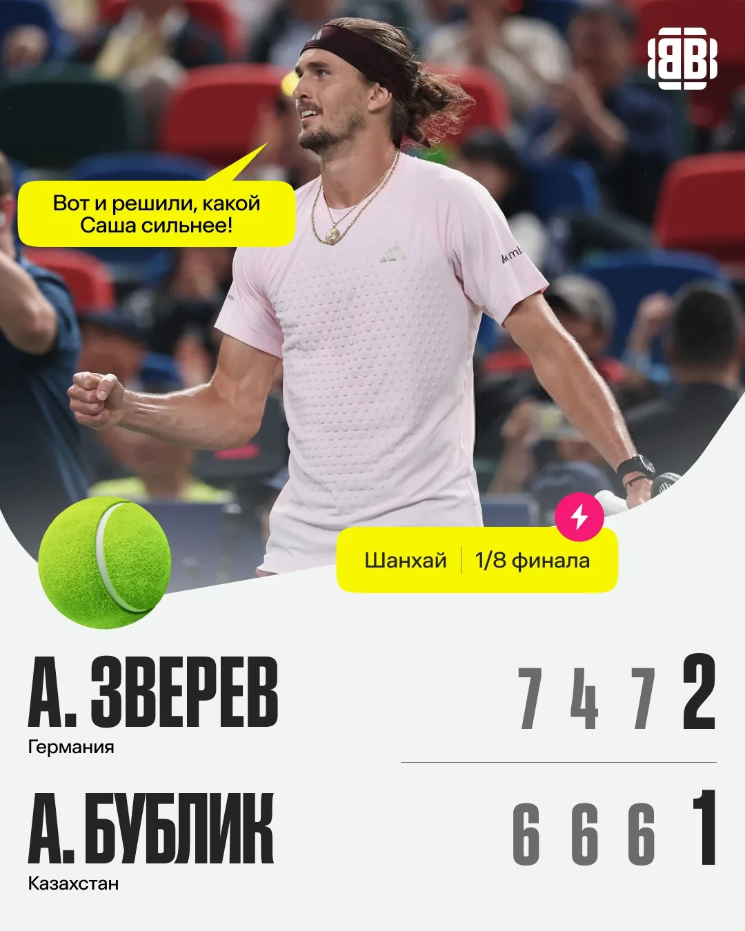 🤟 Зверев дожал Бублика и вышел в четвертьфинал «Мастерса» в Шанхае