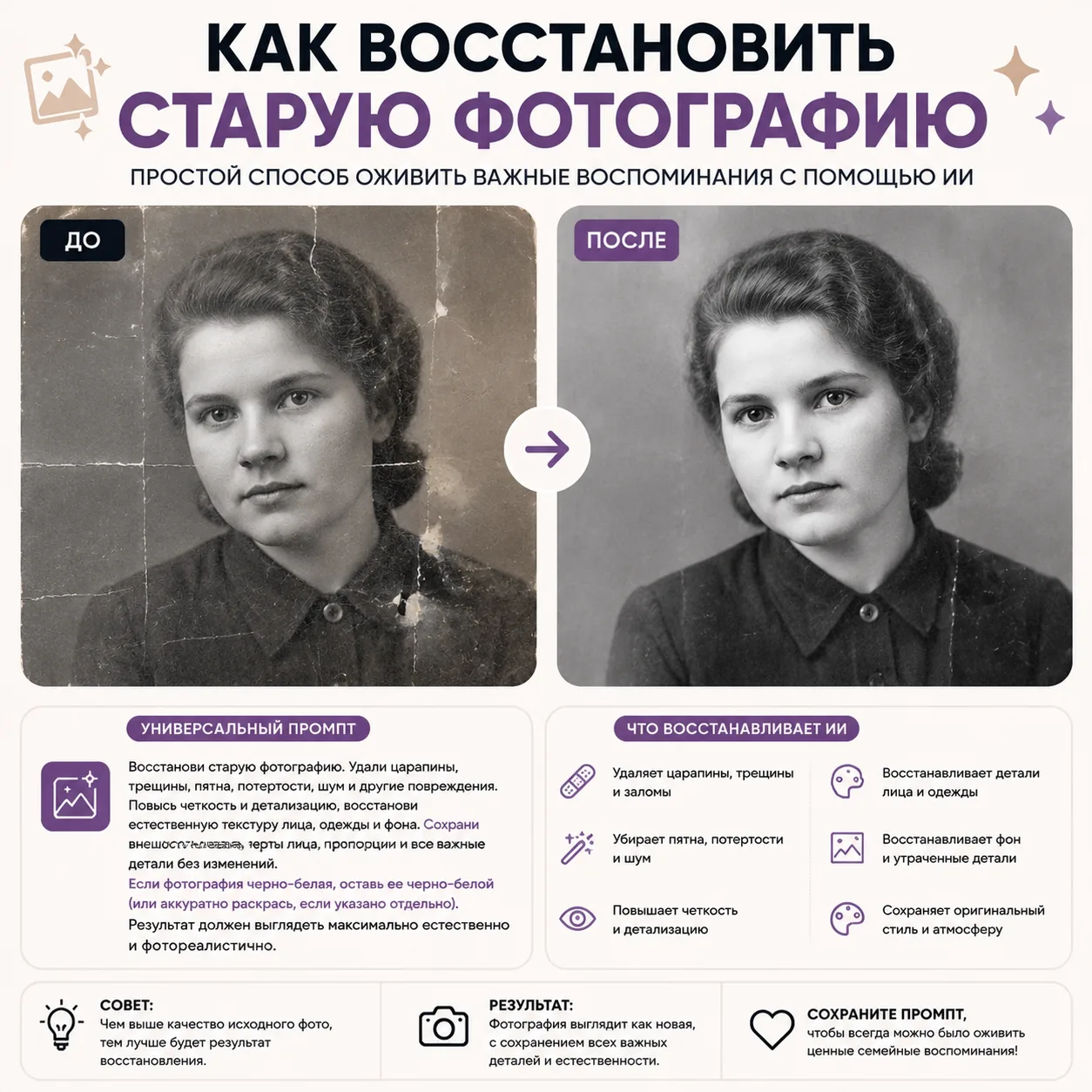 🖼️ Как восстановить старую фотографию с помощью ИИ?