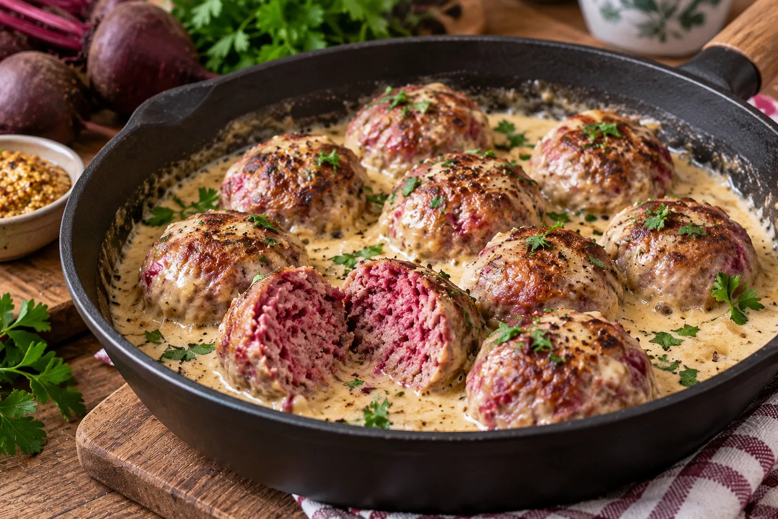 🍽️ «С ГРЯДКИ НА КУХНЮ»: МЯСНЫЕ ТЕФТЕЛИ СО СВЁКЛОЙ В СЛИВОЧНОМ СОУСЕ