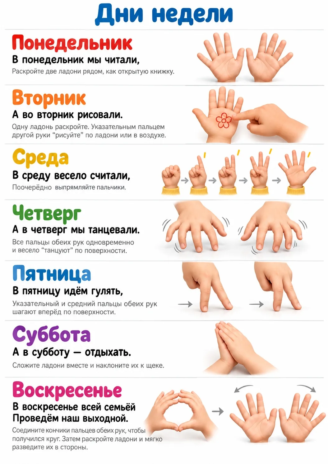 Пальчиковая гимнастика «Дни недели»