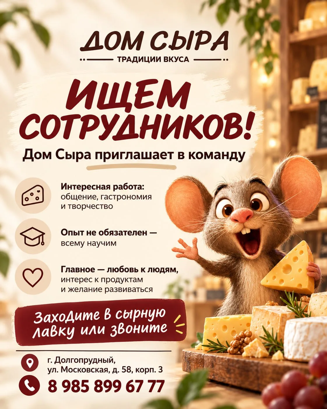 🧀 «ДОМ СЫРА» ПРИГЛАШАЕТ В КОМАНДУ!