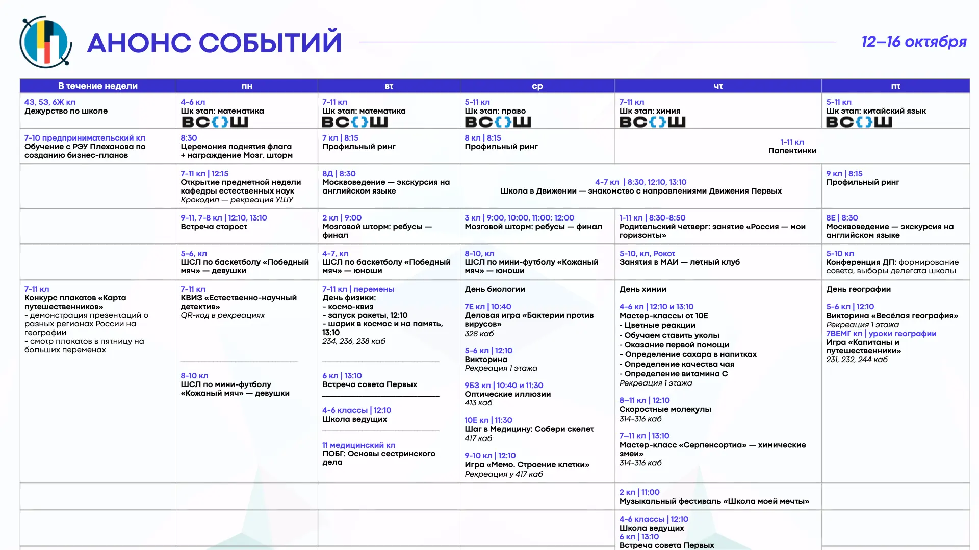 Анонс событий недели с 12 по 16 октября