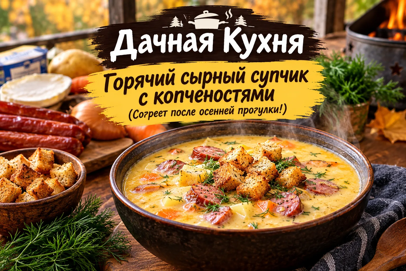 ​🧀🍲 Горячий сырный супчик с копченостями (Согреет после осенней прогулки!) 🍂🔥