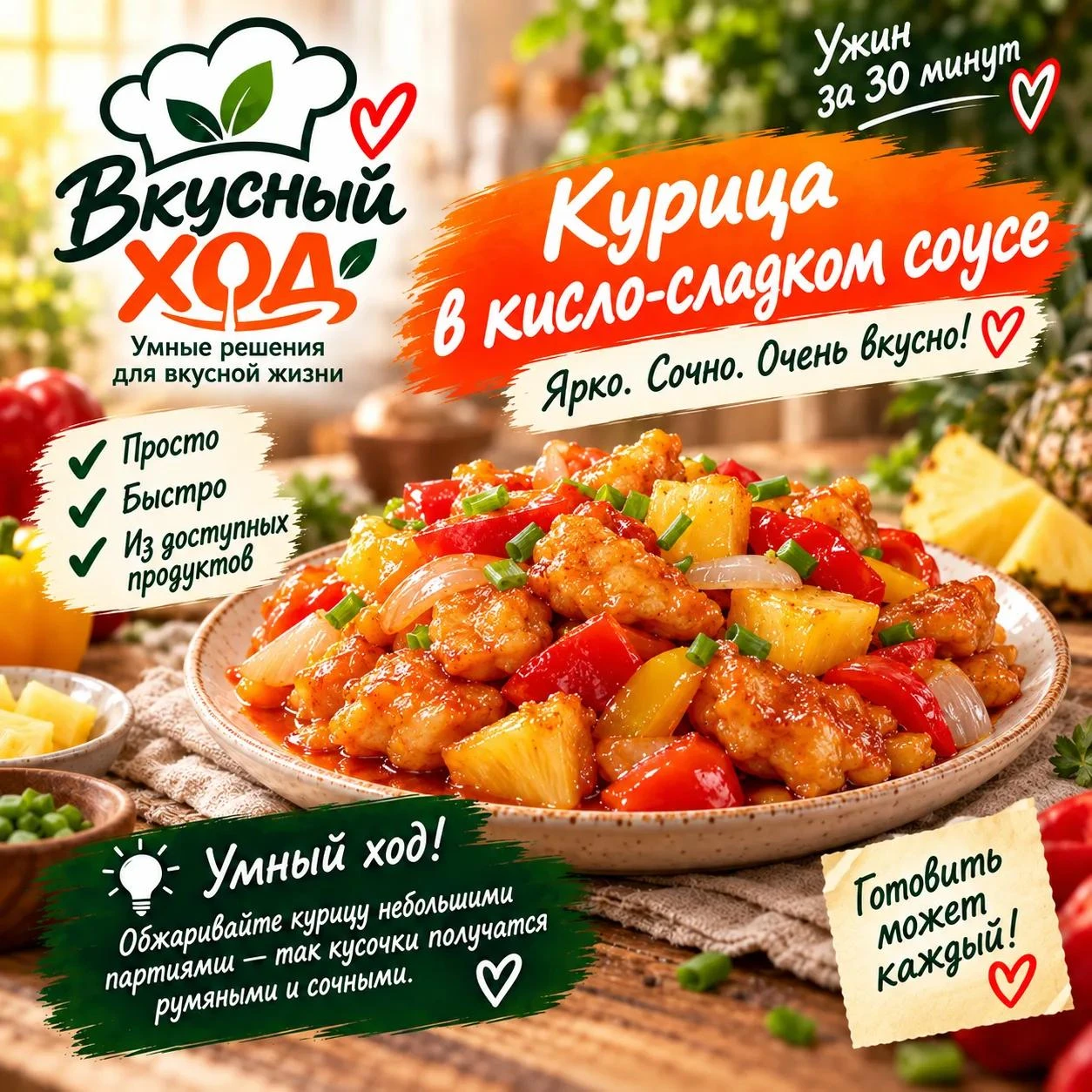 🍗 Курица в кисло-сладком соусе.