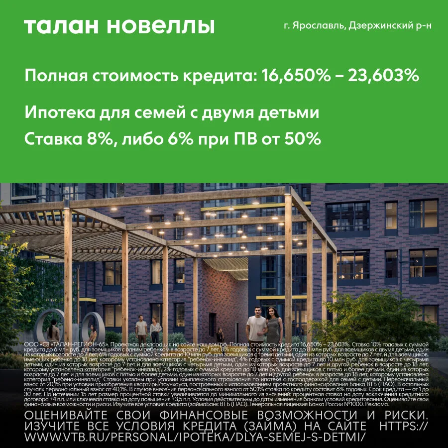 Выгодная ипотека для семей с двумя детьми в «Новеллах»