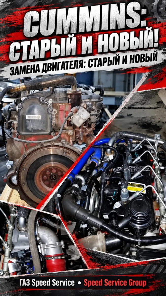 Двигатель Cummins - Замена двигателя: старый и новый.