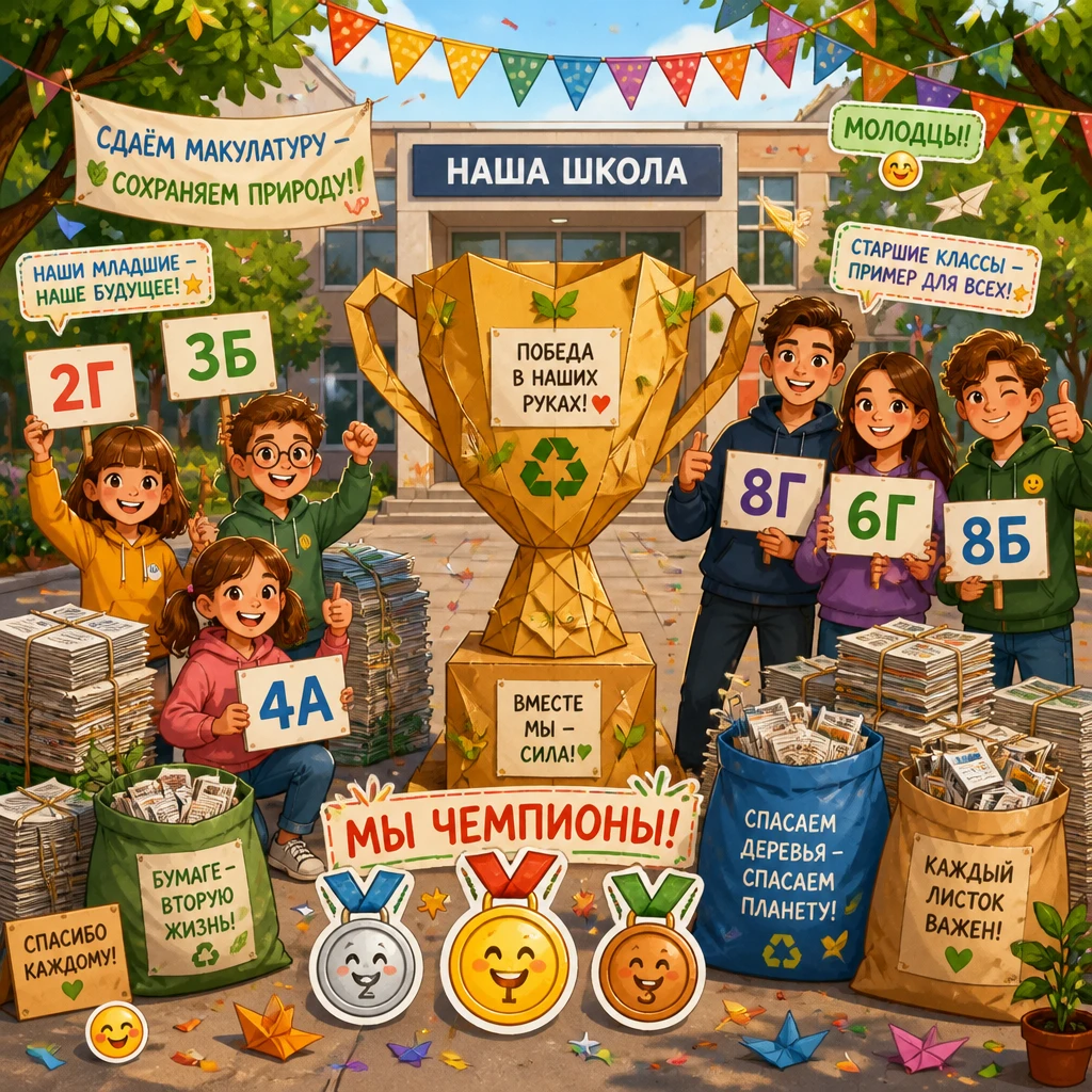 🎉 Отличные новости! Подведены итоги сбора макулатуры в нашей школе! 🎉