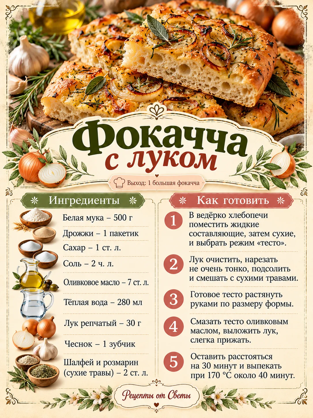 🍞 Румяная фокачча с луком и душистыми травами, от аромата которой вся семья соберётся ...