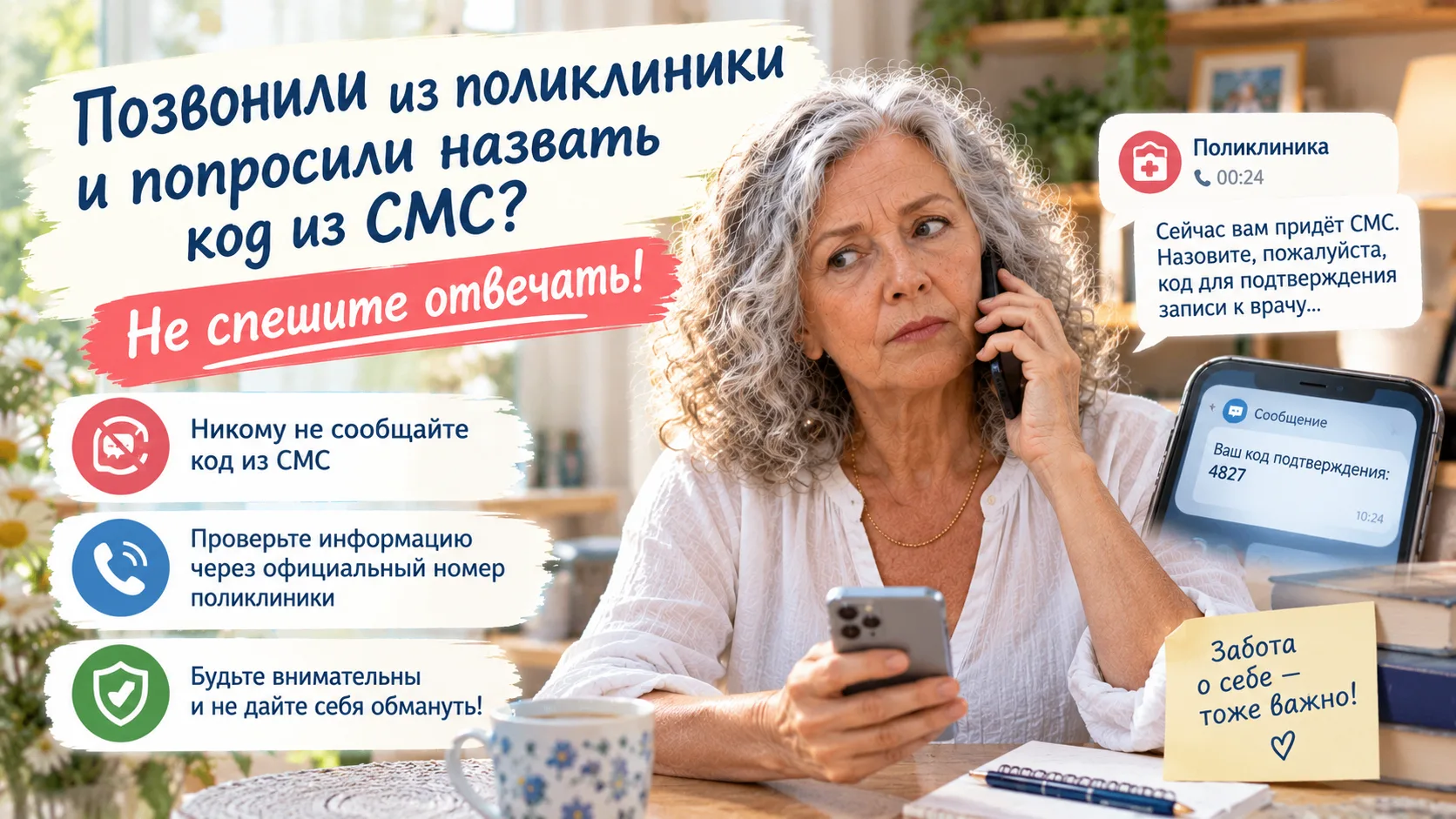 Позвонили из поликлиники и попросили назвать код из СМС?