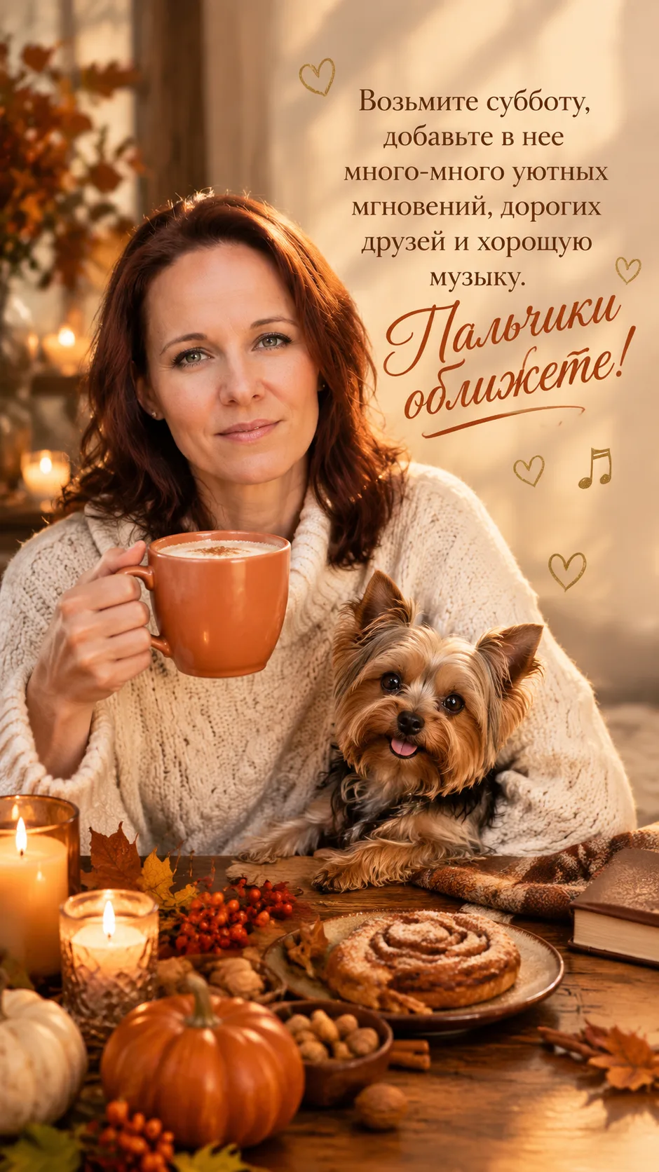 ✨ Возьмите субботу в свои руки: добавьте к ней тёплые объятия с любимым питомцем, чашку...