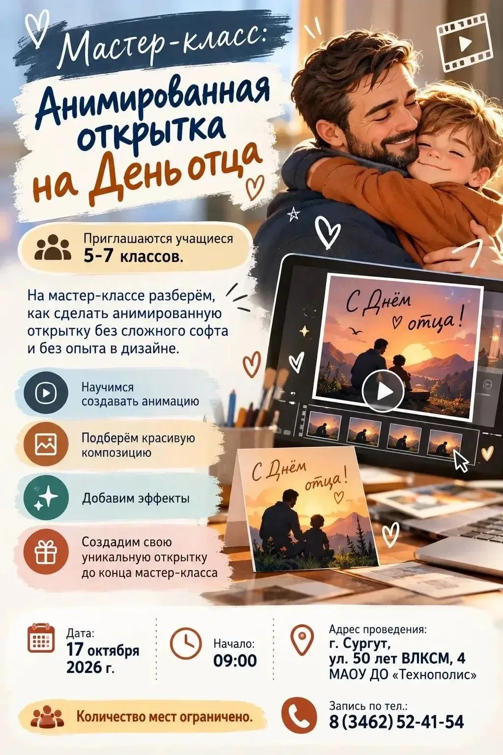 МАОУ ДО «Технополис» приглашает учащихся 5-7 классов на мастер‑класс «Анимированная отк...