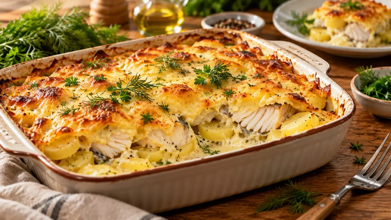 Рыбная запеканка с картофелем и сыром
