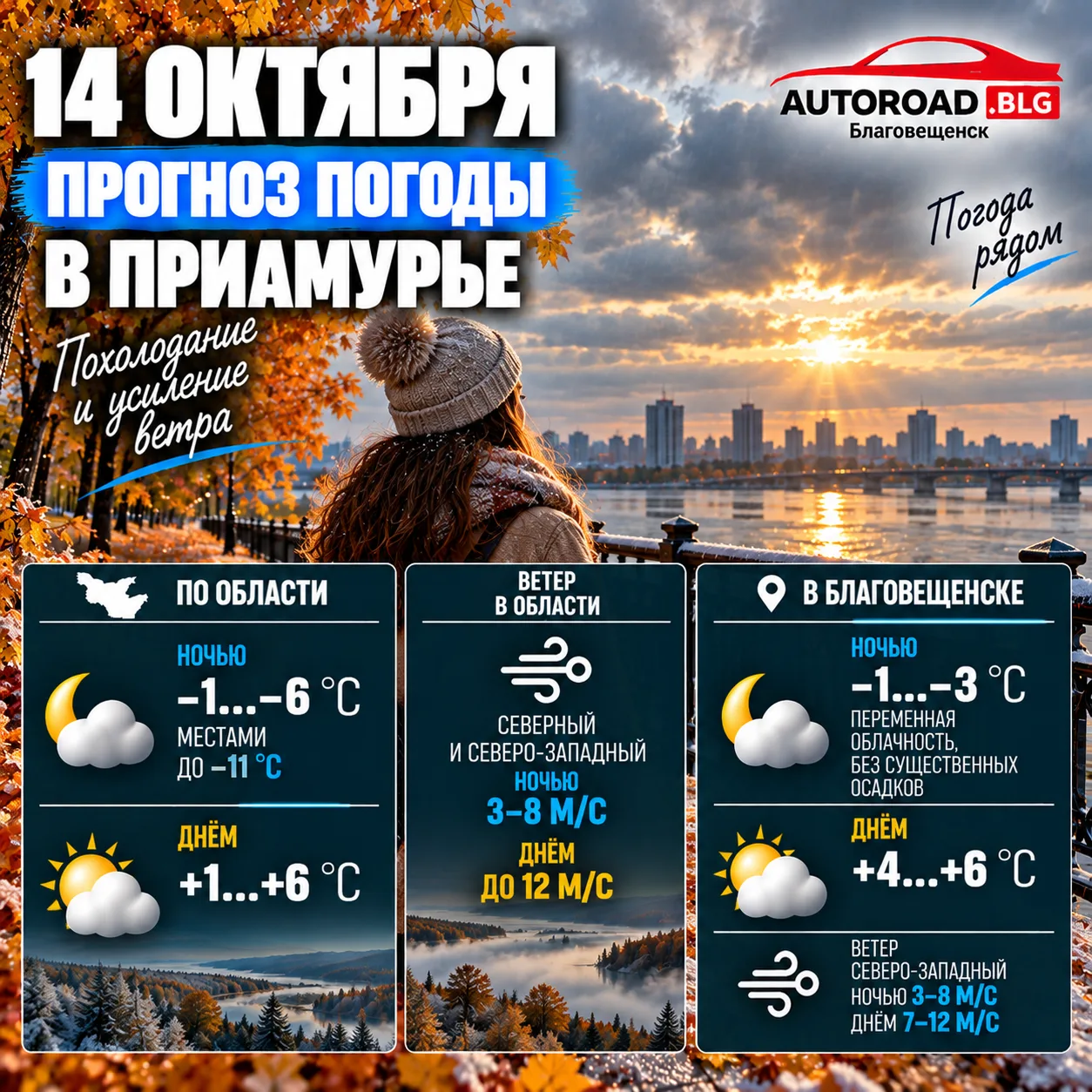 Первый снегоподобный холод: ночью до −11 °С, днём до +6 °С в Приамурье
