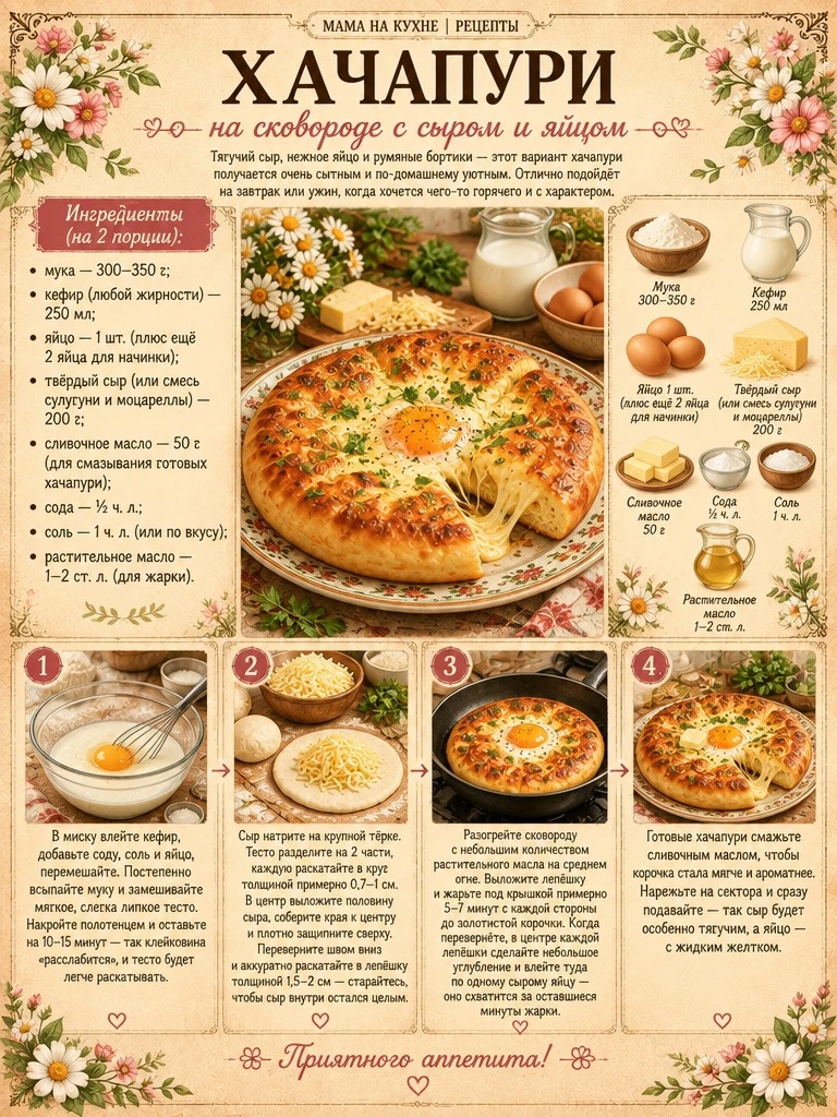 🌸 Хачапури на сковороде с сыром и яйцом 🌸