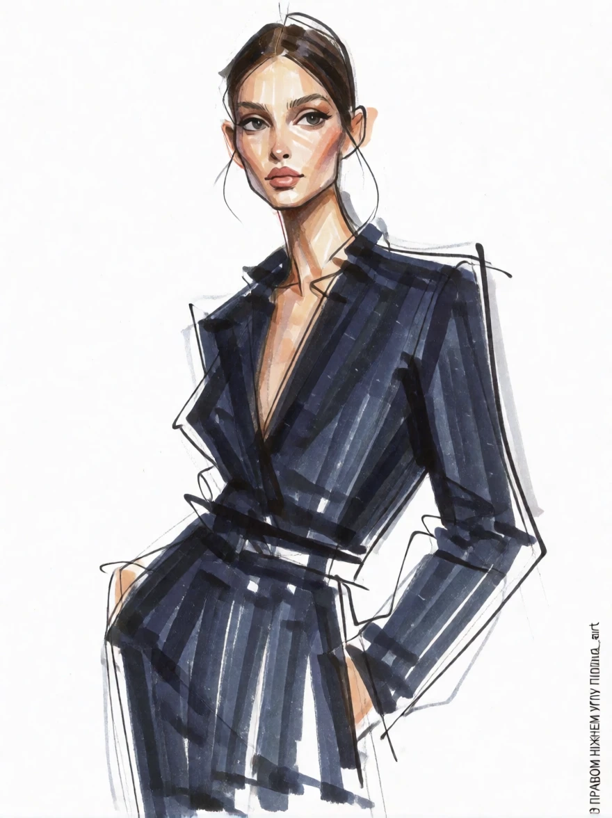 Krea 2, Z-Image. Нарисуй минималистичный fashion‑скетч по исходному фото: сохрани позу,...