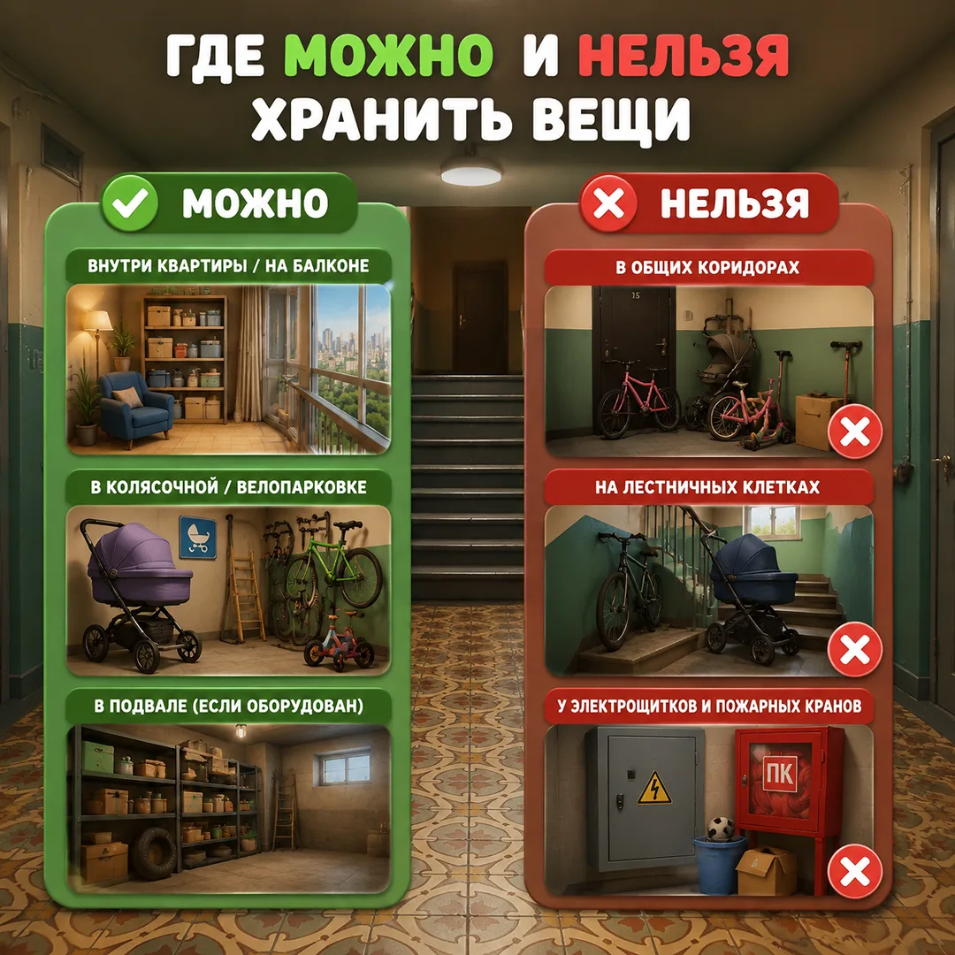 У многих на этажах стоят коляски, велосипеды, санки – это привычная картина.