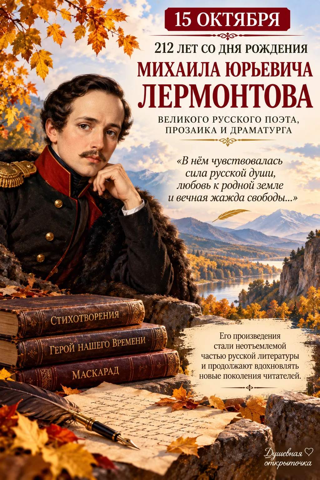 📚 15 октября — день рождения Михаила Юрьевича Лермонтова