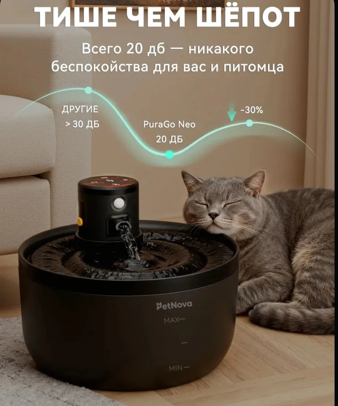 🐱 Поилка PetNova — чистая вода и никакого шума