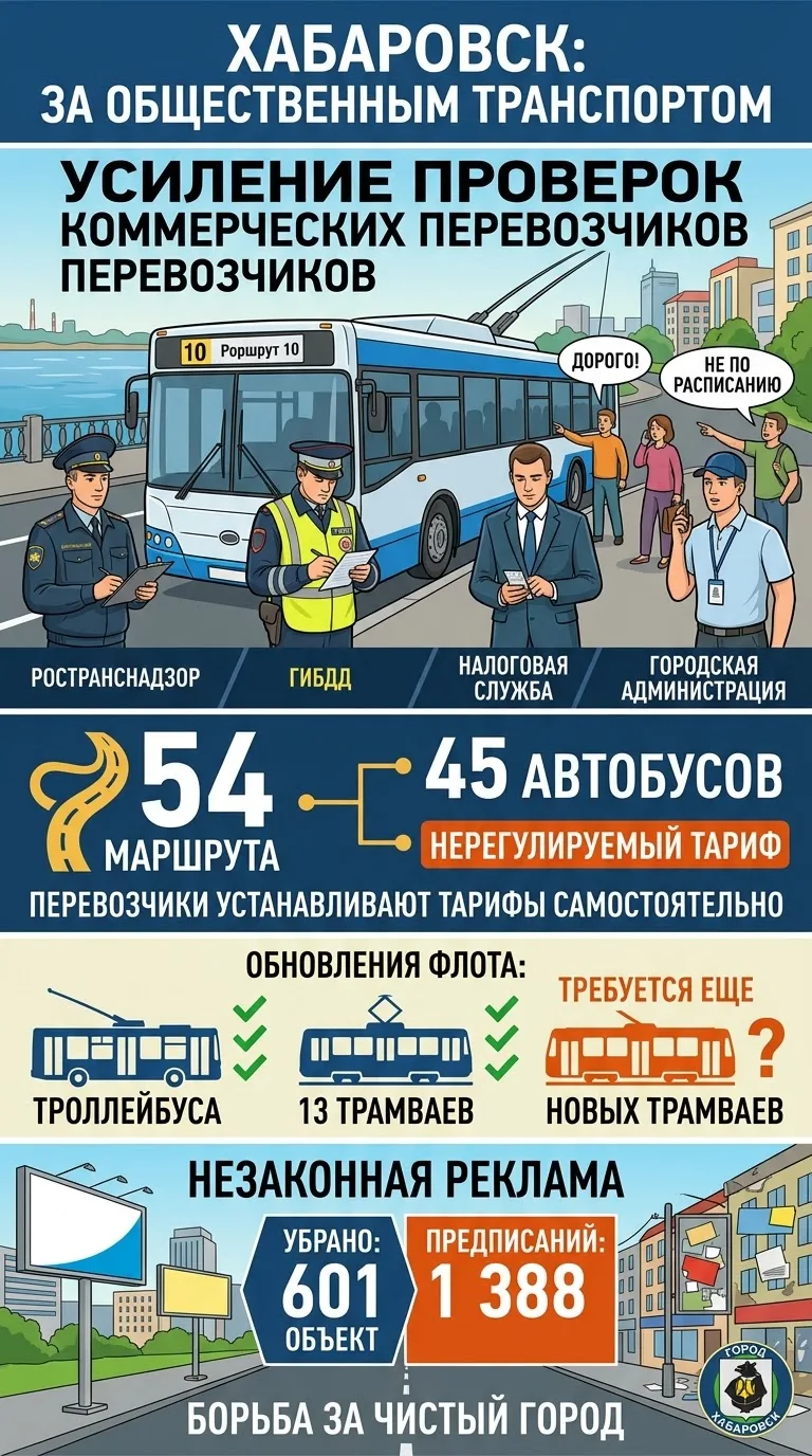 🚌 В Хабаровске проверят работу коммерческих перевозчиков