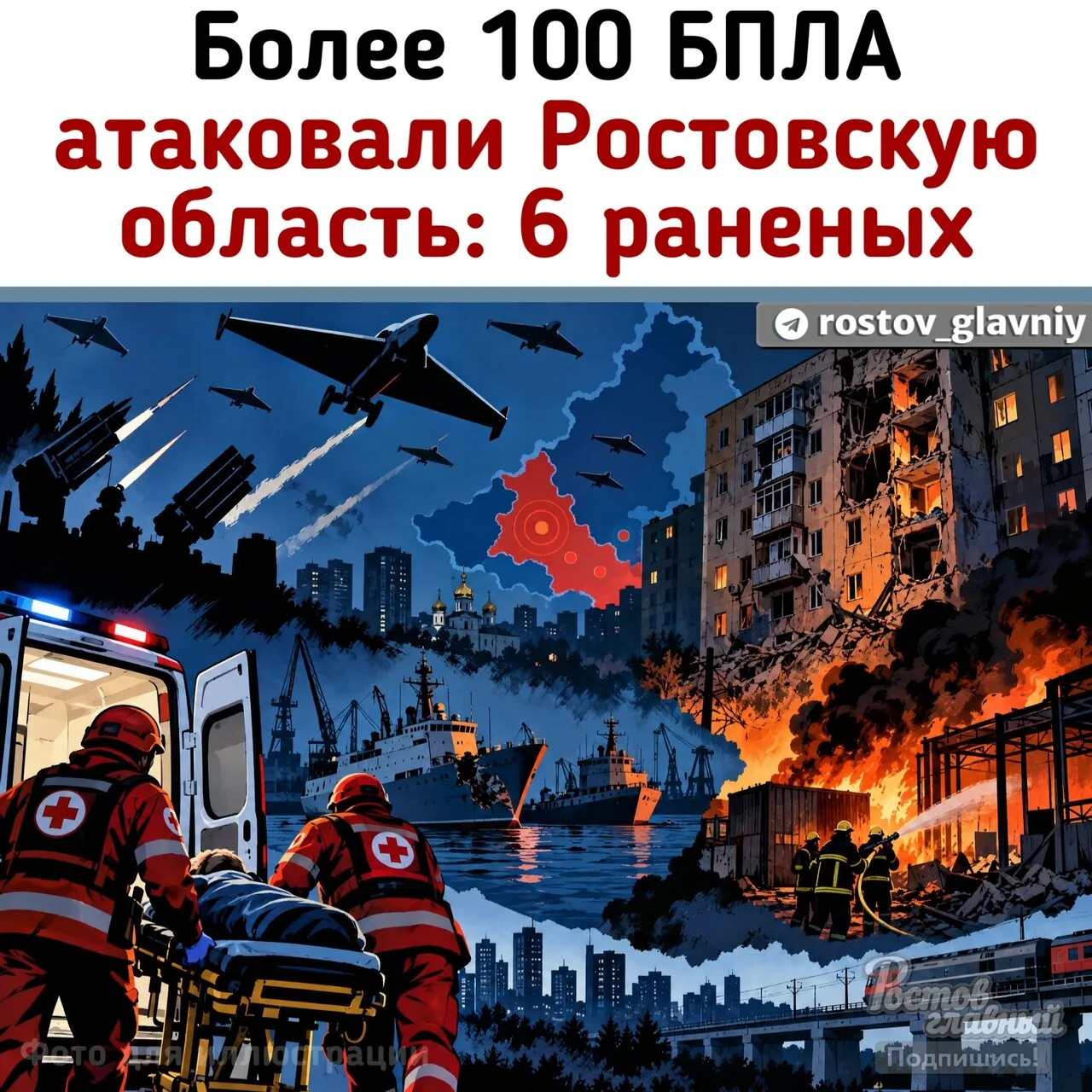 🚨 Более 100 БПЛА атаковали Ростовскую область: 6 раненых, повреждены дома, суда и скла...