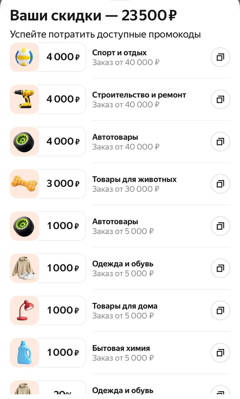Яндекс Маркут снова раздал промокоды на скидку, проверяйте у себя в разделе «промокоды ...