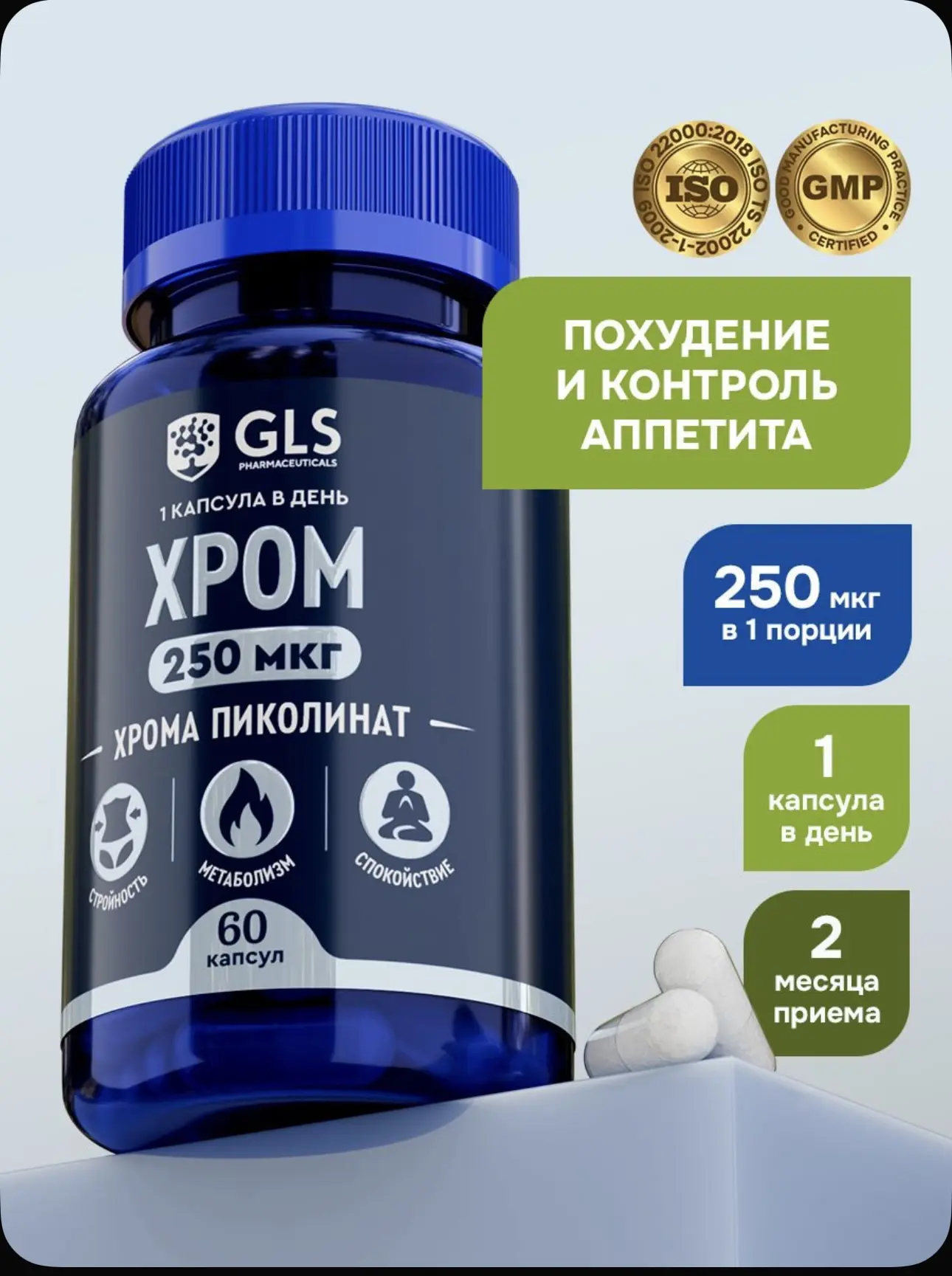 Хром 250мкг (пиколинат хрома), бад для похудения, снижения веса и контроля аппетита, ви...