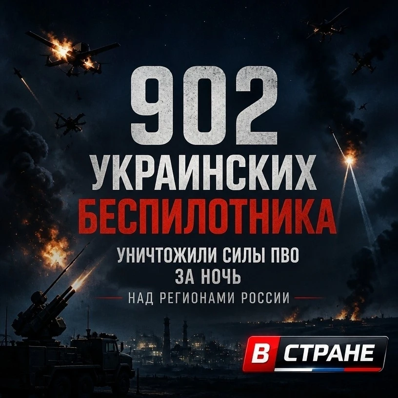 ⚡902 украинских беспилотника уничтожили силы ПВО за ночь над регионами России, сообщили...