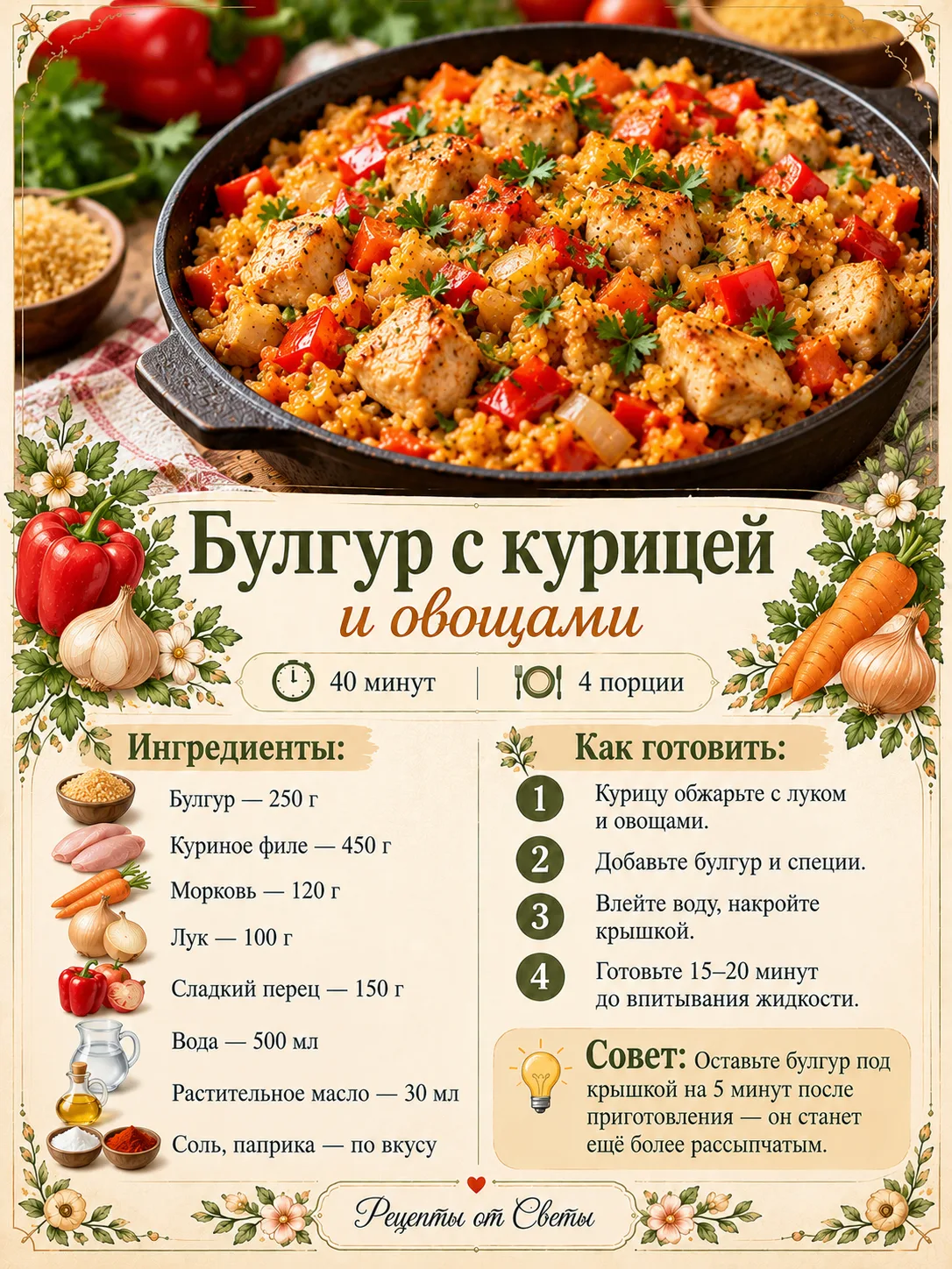 🍲 Булгур с курицей и овощами, когда хочется сытного домашнего обеда без долгой возни у...