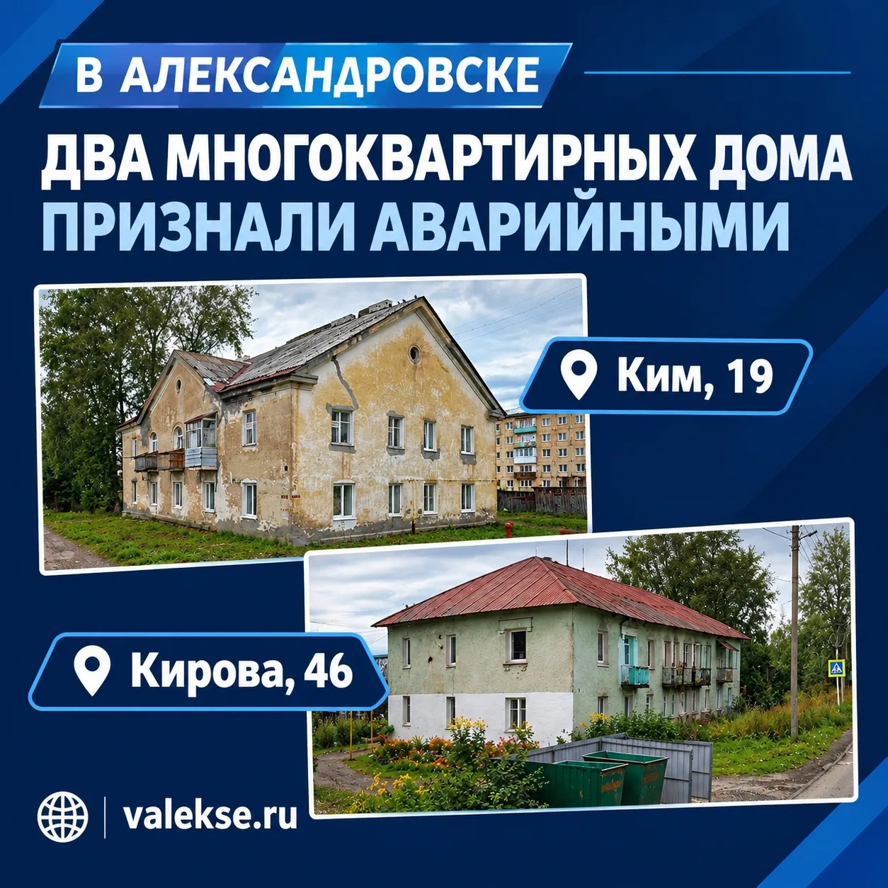 В Александровске два многоквартирных дома признали аварийными