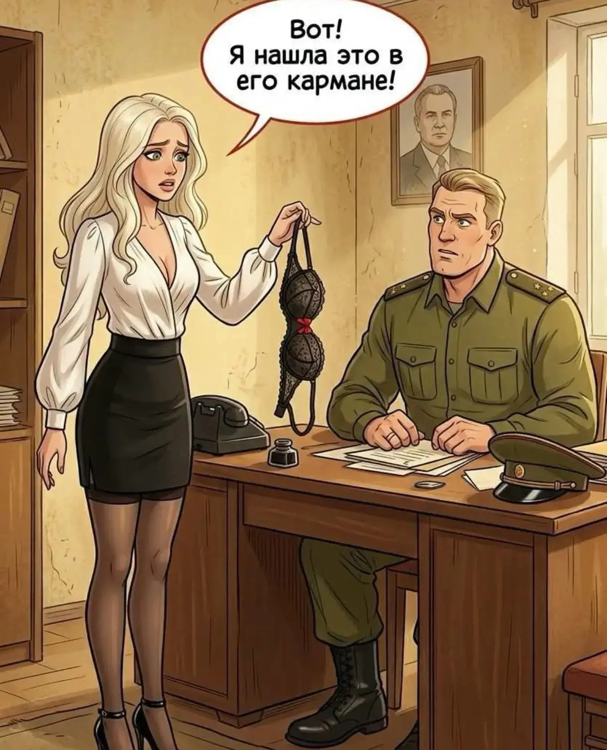 Жена офицера приходит к командиру части с жалобой: